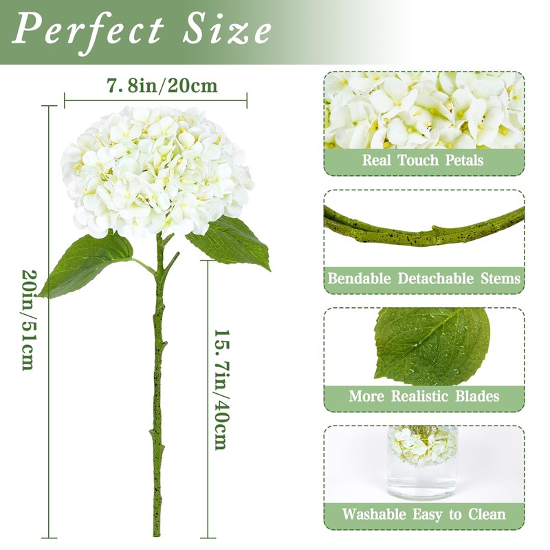 Waipfaru 4PCS Hydrangea Artificial Flowers, Real Touch, 20" Faux Hydrangea