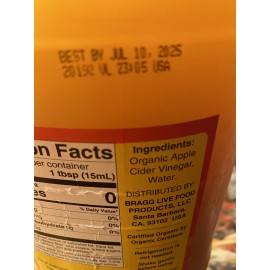Bragg Organic Raw~Unfiltered Apple Cider Vinegar, 128 fl oz (1 gal)~Best By:2027