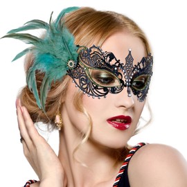 Zinniday Green Masquerade Mask for Women - 2025 Feather Venetian Antique Masks Mardi Gras Eyemask with Shiny Rhinestone for Woman Bar Prom Ball Pretty Party Renaissance Costume Accessory