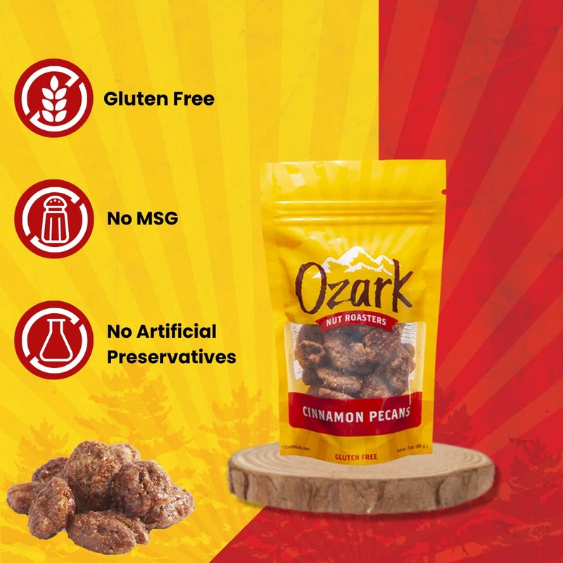 OZARK NUT ROASTERS, Cinnamon Pecans, Flavored Snack Nuts, World-Class Gourmet