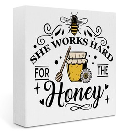IYEZH Honey Bee Decor, Bee Decorations for Home Summer Wooden Box Sign Desk Decor for Farmhouse Home Office Bathroom Tiered Tray Table Shelf