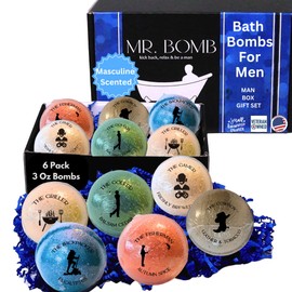 Mr. Bomb Dude Bath Bombs for Men, Infused for Guy Relaxation, Gift for Him, Manly Bath Soak, Masculine Scents for Men, Relaxing Bliss for The Gents - USA Crafted 6 Pk Male Set - Man-Up Collection