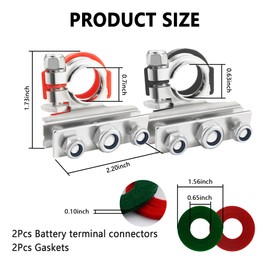 2PCS Negative & Positive Battery Terminal Connectors,3 Way Car Battery Cable Ends Provides a Multi-Port Connection Cables,Heavy Duty Car Accesories Kit with Washers