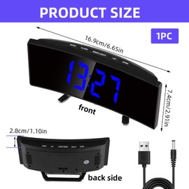 Digital Alarm Clock for Bedrooms Large Modern Curved LED Display Clock