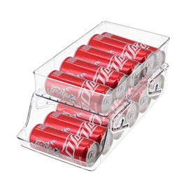 Shineyoo Fridge Can Dispenser 2 Tier Rolling Foldable Can Dispenser Fridge Can Holder Can Storage Fridge Can Organiser for 9 Standard Size 330ml Cans Storage for Kitchen Cupboard Pantry Countertop