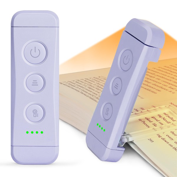 Glocusent - Luz de libro recargable USB para leer en la cama, luz de lectura LED portátil con clip, 3 colores ámbar y 5 regulables de brillo, compacta y de larga duración, perfecta para amantes de los libros, niños