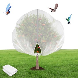 Fruit Tree Netting Cover with Zipper and Drawstring Large Bird Netting for Fruit Trees Cover Bird Barrier Mesh for Garden Protection Keep Squirrels Cicadas Deer Insects Out, White (6' x 6.2', 1 Pack)
