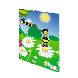 HERMA 19594 Portfolio Folder A4 Nursery Animals Bee Meadow, Children's Corner Folder Made of Cardboard with Inner Print and Elastic Band, Sturdy Cardboard Folder, for Boys and Girls