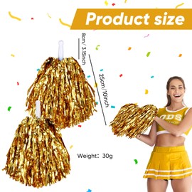 Hanaive 4 Pcs Pom Poms Cheerleading Spirited Fun Pom Poms Cheer Metallic Foil Handle Cheerleading Poms Cheer Squad Team for Party, Sports Dance Cheer, 30 Grams Weight Each (Gold)
