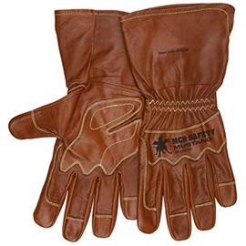 MCR Safety MU3624GL Mustang Utility Driver Glove, Premium Grain Goat Double Palm with Gauntlet Cuff, Wing Thumb, Sewn with Kevlar®, Hand Protection, Utility, Construction, 1 pair, Size Large,Brown