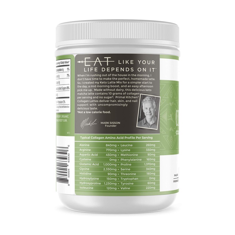 Primal Kitchen Collagen Keto Latte Powder, Matcha, Collagen Peptide Drink