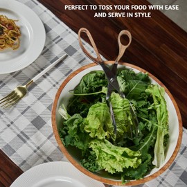 Folkulture Salad Tongs for Cooking | 11.5" Heat Resistant Kitchen Tongs, Salad Server or Metal Serving Utensil | Stainless Steel Cooking Accessory for Home, Buffet & BBQ | Wooden