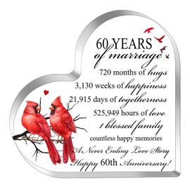 YINSSA 60th Valentines Day Gifts 60th Years of Marriage Gift Wedding Anniversary Acrylic Gifts for Couple Women Mom Wedding Anniversary Decoration Gift for Couple Parent Husband Wife
