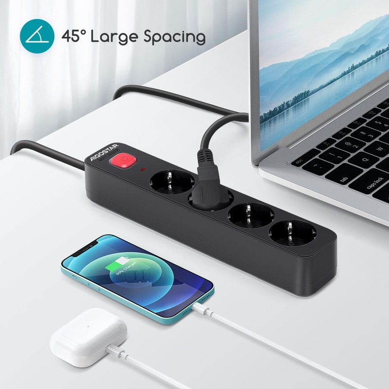 Aigostar 4-Way Power Strip with Switch, Multiple Socket with Child