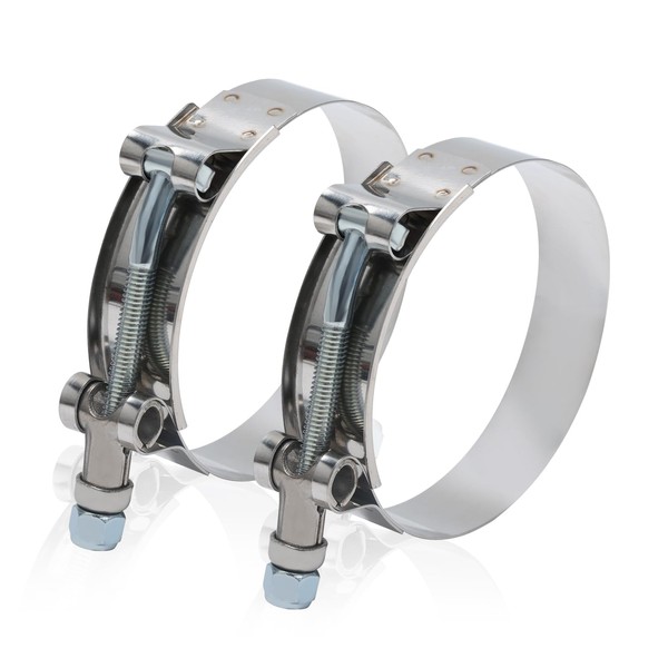 2PCS 2.5" T-Bolt Stainless Steel Hose Clamp with 70-78mm Working