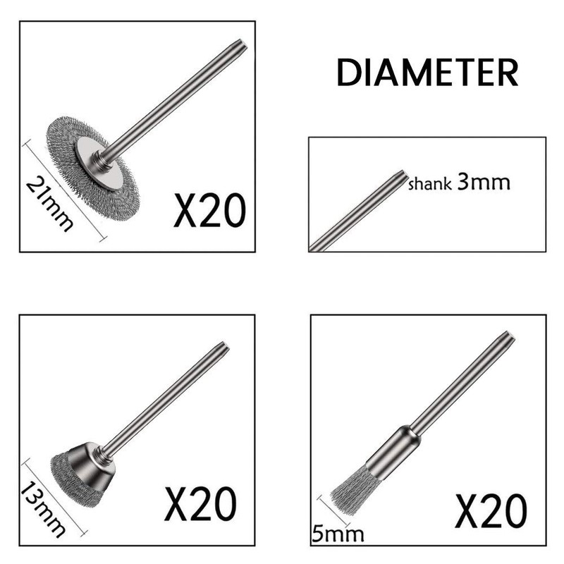 60pcs Stainless Steel Wire Brushes Wheel Cup Pen Cleaning Brush