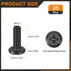 QUARKZMAN 25pcs M4-0.7x12mm Pan Head Machine Screws 304 Stainless Steel Phillips Drive Machine Screw Full Thread Black Oxide