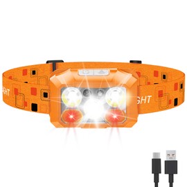 BeaMystGear Headlamp Rechargeable LED, 800 Lumens with Red & White Light, 8 Modes, Motion Sensor, USB-C Charging, IPX4 Waterproof (1, Orange)