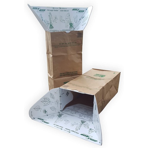 Leaf Chute Funnel and Paper Lawn Bag Holder. Rake and