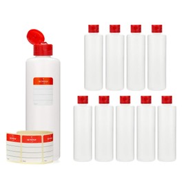10 x 250 ml plastic bottles with Red Clasp, plastic bottles Klappspritzverschluss bottles, with Round Made of HDPE with Hinged with Octopus ® Beschriftungsetiketten 10