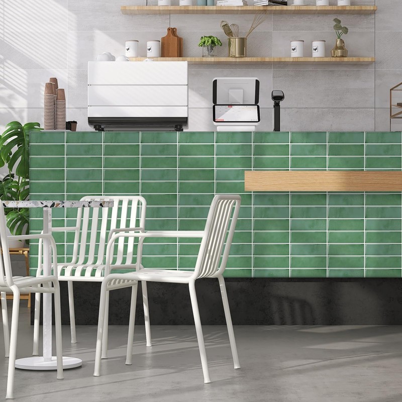 DEWOO Green Peel and Stick Backsplash Subway Wall Tile for