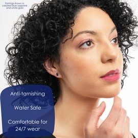 Real Amethyst Earrings for Women Gemstone February Birthstone Stud Solid 10k White Gold Purple Oval Cut 6 x 4 mm Double Prong Hypoallergenic Push Back Stones Studs Sets by Nicole Miller Fine Jewelry