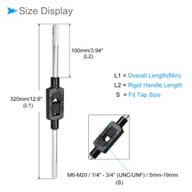 CoCud Tap Wrench Handle, Fit M6-M20 1/4"-3/4" (UNC/UNF) Taps Size, Adjustable Single End Wrench Reamer Tapping Hand Tool - (Applications: for Tapping Operations)