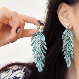 BG&WLing Palm Leaf Earrings for Women Resin Dangle Earring Tropical Acrylic Drop Bohemian Statement Earrings Fashion Jewelry (Green)