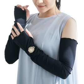 Ryokatsu Honpo Women's Arm Cover, Cooling Sensation, UV, Long Length, With Watch Slit, 23.6 inches (60 cm), One Size Fits Most, Black