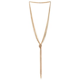 COOLSTEELANDBEYOND Chic Gold Lariat Necklace Tassel Pendant with Rhinestones, Multi-Strand Long Chains Y-Shape (CA)