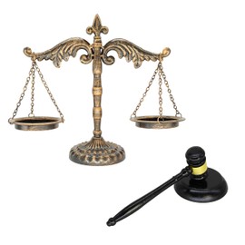 Antique Metal Justice Represent Libra with Fixed Beam, Jewelry Tower/w Wooden Gavel and Block Set, Lawyer Scale of Justice, Judge Sound Block Set, Auction Sale – Bronze, 11.1“ W x 11.4“ H