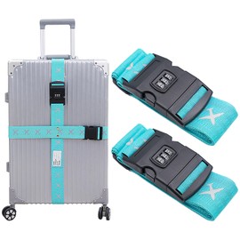 2 PCS Luggage Straps with Coded Lock, 200cm Adjustable Travel Packing Belt, Heavy Duty Suitcase Connector Straps for Mark Luggage, Easy to Recognize (Blue)