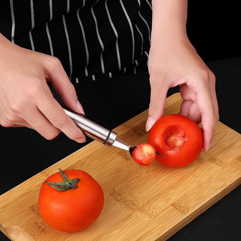 Silver Stainless Steel Strawberry Huller and Tomato Stem Corer Tool