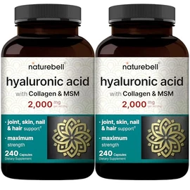 NatureBell 2 Pack Hyaluronic Acid Supplements 2,000 mg | 480 Total Capsules, with MSM & Hydrolyzed Bovine Collagen – 3 in 1 Support for Skin Hydration, Joint Lubrication, Hair, and Eye Health