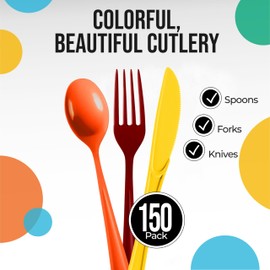 150 Pack Thanksgiving Cutlery Set, Thanksgiving tableware disposable, 50 Plastic Forks 50 Plastic Spoons 50 Plastic Knives Thanksgiving Table Decor Disposable Cutlery Set For Party Supplies Exquisite