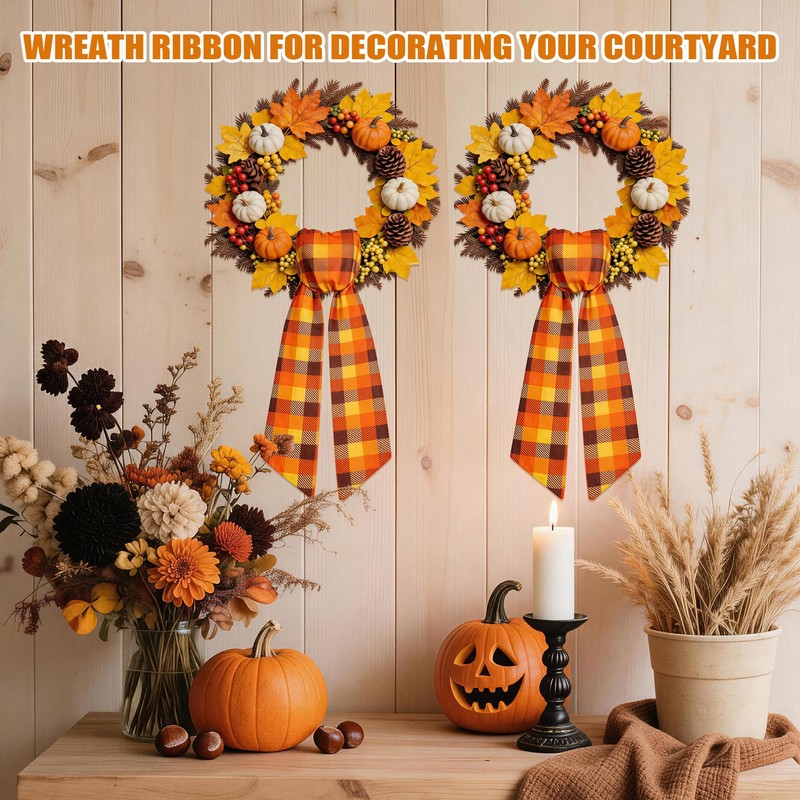 4 Pcs Fall Wreath Sash for Front Door for Garland
