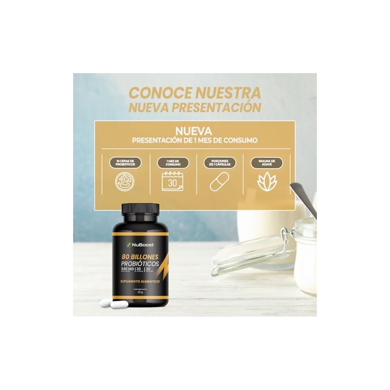 NUBOOST Probioticos y Prebioticos 80 Billones – Suplemento Alimenticio con
