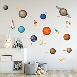 Solar System Adhesive Wall Decals - Wall Décor Stickers for Kids & Toddlers Include Planets, Earth, Mars, Jupiter & More - Reusable Wall Decor for Bedroom, Living Room, Nursery, Classroom