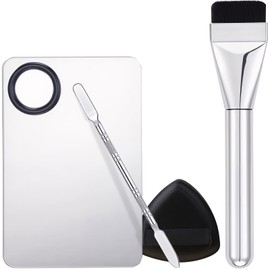 4 Pcs Makeup Mixing Palette Set, Stainless Steel Makeup Palette & Spatula Set, Stainless Steel Cosmetic MakeupPalette Foundation Mixing Palette for MakeupArtist Tools, Mixing Foundation Art MakeupTool
