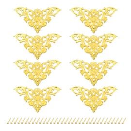 sourcing map Metal Corner Protector, Furniture Decorative Edge Cover, Album Corner Protectors Covers for Box Wooden Case Table Desk, 8 Pcs, 46mm Gold