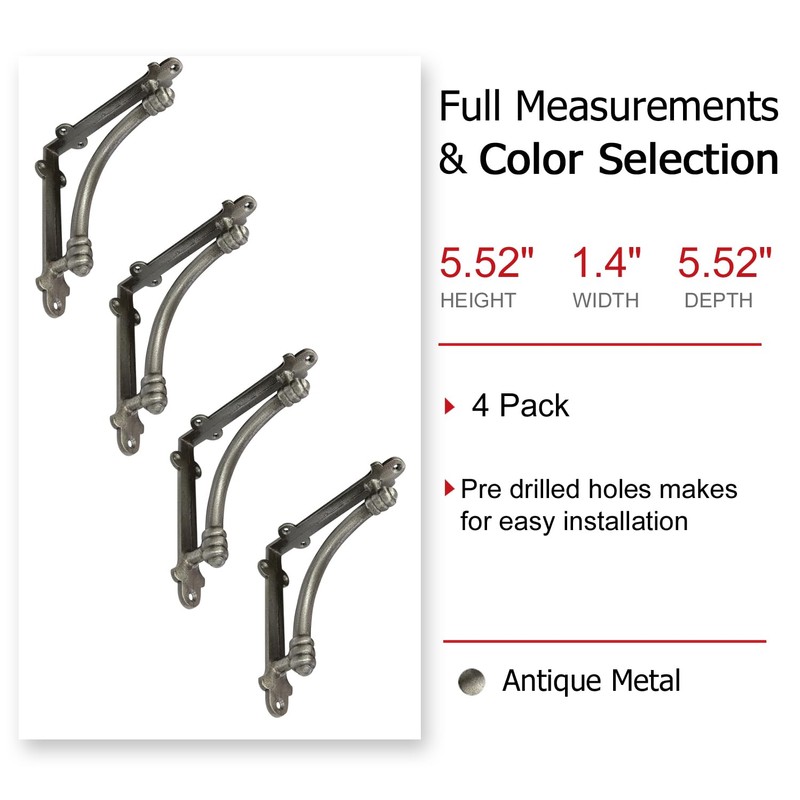 NACH Decorative Shelf Brackets, 4 Pack of 5.5 x 1.2