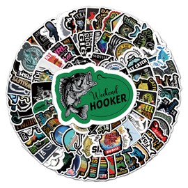 Go Fishing Stickers 100 pcs Vinyl Waterproof Outdoor Adventure Stickers for Car Computer Bumper Water Bottle Laptop Skateboard Luggage Bike Phone