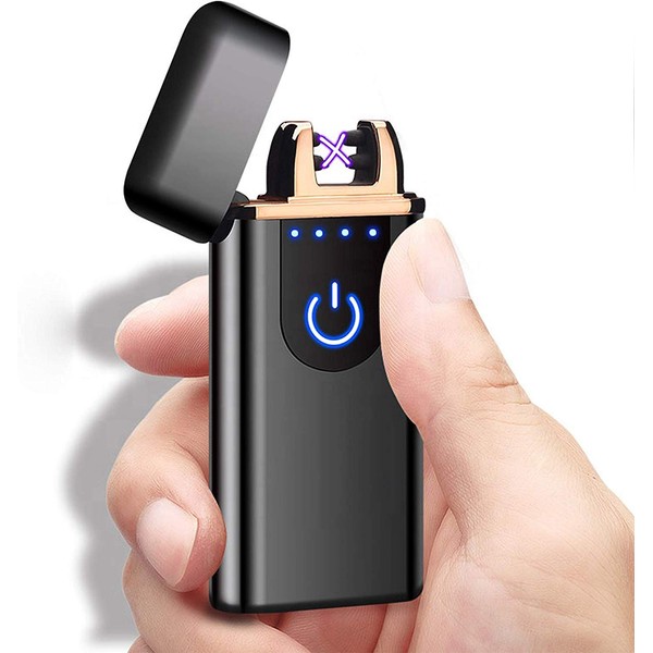4Mybebe Encendedor Electrónico Plasma Recargable USB, Encendedor de Plasma de Doble Arco, Bateria Larga Duración (Negro)