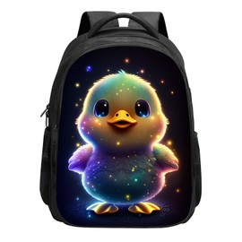 CBETF Duck Backpack for Kids, Cute Ducky Duck with Rainbow Starry Stars Boby School Backpack Bookbag, 16 Inch Kindergarten Elementary School Backpack for School & Travel, Colorful Kawaii Animal