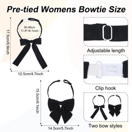 Quilax 2Pcs Bow Tie for Women, Self-tie Black Folding Bowtie Ribbon Choker, Adjustable Bow Tie for Women Shirt Party Wedding Cosplay Accessory