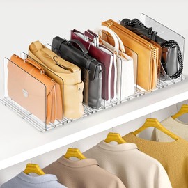 DSJGB Bag & Purse Organizer for Closet: Adjustable Clear Handbag Storage Shelf Plastic Clutch Dividers for Closet Organizers and Storage Keep Purse upright