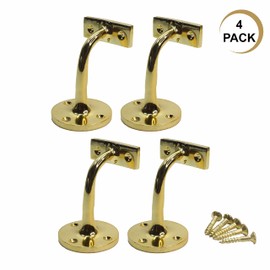 SUL Handrail Brackets Brass Heavy Duty Bracket for Stair Bannister Handrail Wall Mounted Brass Polished Bannister Rail Bracket for Stairs, Wood Stair Bannister Rail Bracket with Screw 4Pk