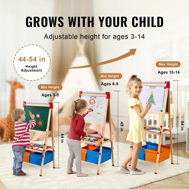 Wooden Magnetic Whiteboard Chalkboard Kids Art Easel Double Sided With