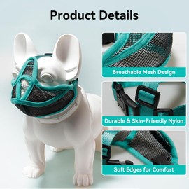 Short Snout Dog Muzzle French Bulldog Muzzle Breathable Adjustable Mesh Mask for Flat Faced Dog Mesh Muzzles for Shih Tzu Pug English Bulldog Dogs Mask for Anti Bitting Chewing Barking (Green, S)