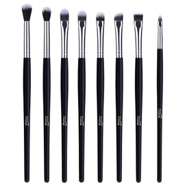 MSQ Eye Makeup Brushes 8pcs Eyeshadow Makeup Brushes Set with Soft Synthetic Hairs & Real Longer Wood Handle for Eyeshadow, Eyeliner, Blending, Lip(Black)